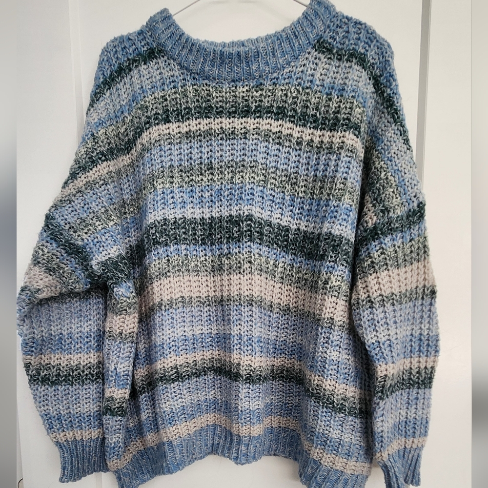 American Eagle Outfitters Striped Blue and Green Sweater